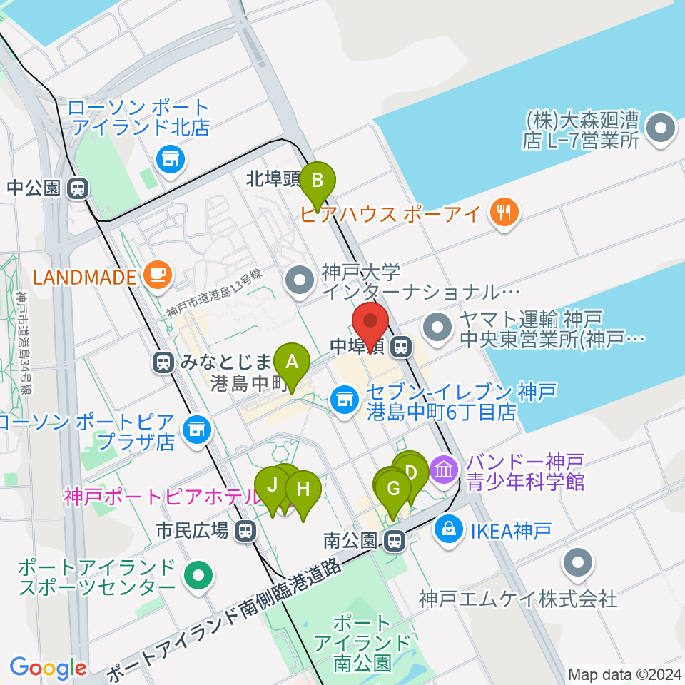 神戸ジーベックホール周辺のカフェ一覧地図