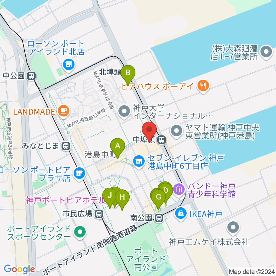 神戸ジーベックホール周辺のカフェ一覧地図