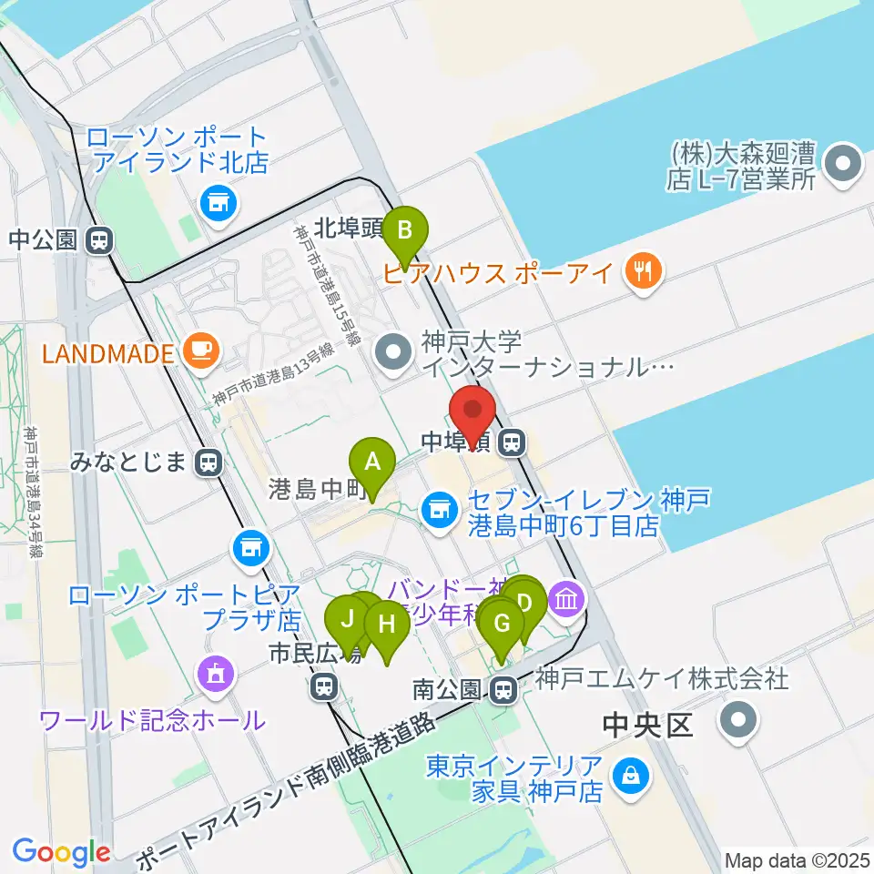 神戸ジーベックホール周辺のカフェ一覧地図