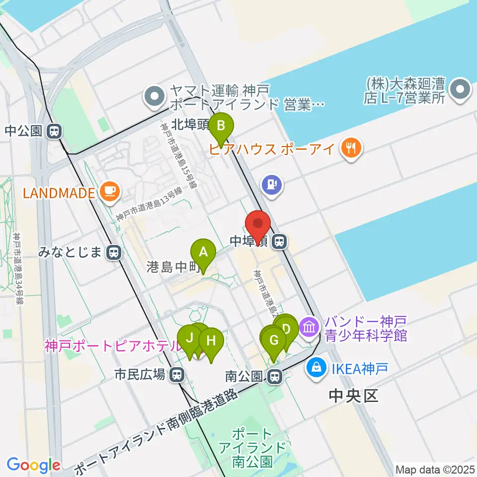 神戸ジーベックホール周辺のカフェ一覧地図