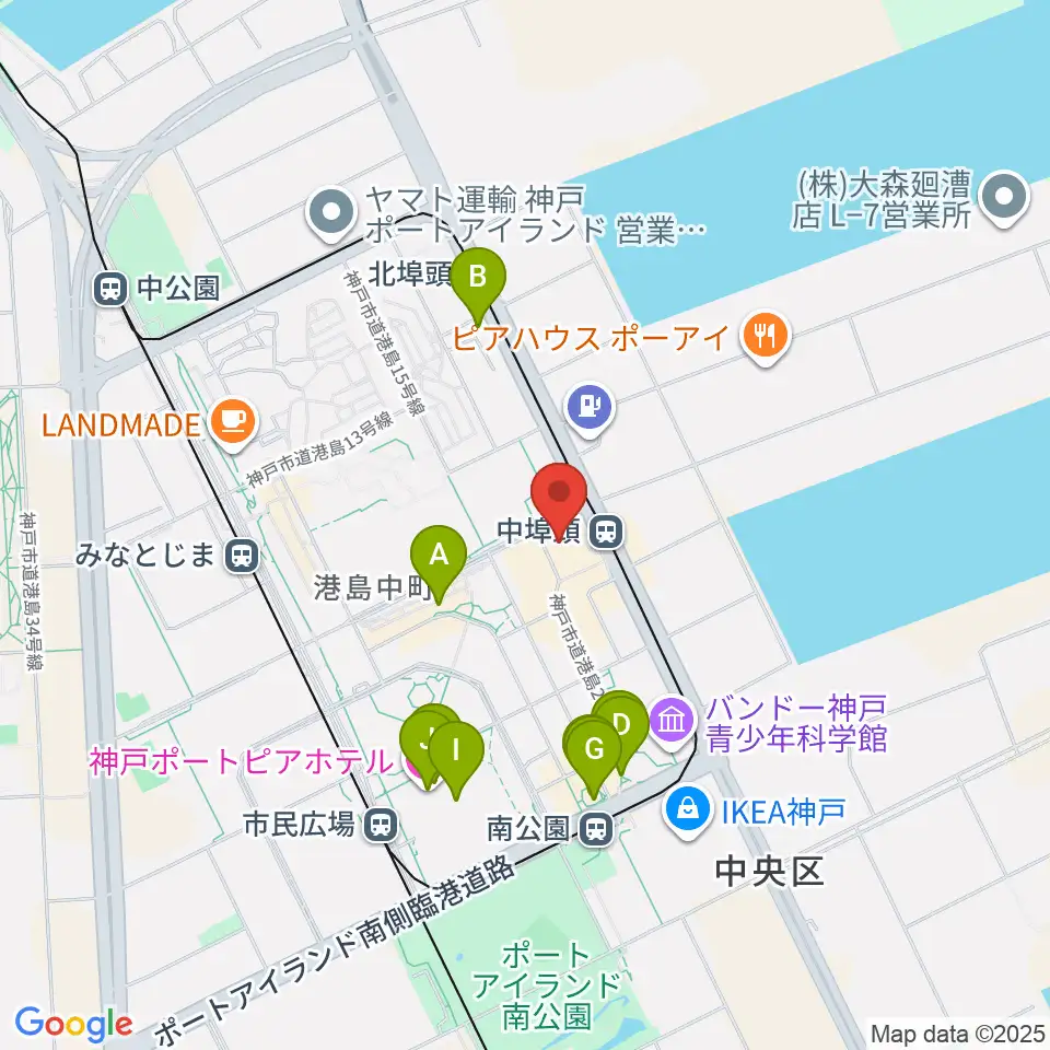 神戸ジーベックホール周辺のカフェ一覧地図