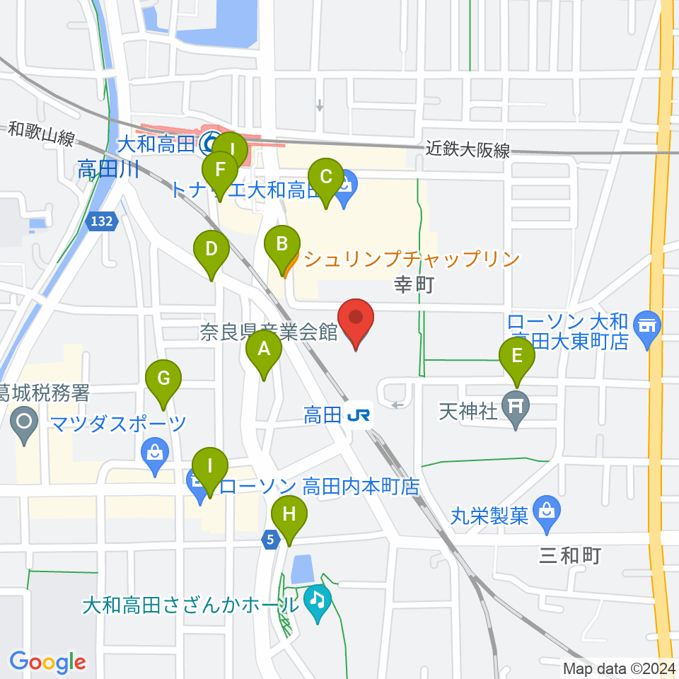 奈良県産業会館 周辺のカフェ一覧マップ