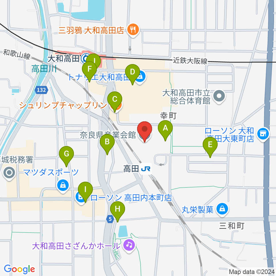 奈良県産業会館周辺のカフェ一覧地図