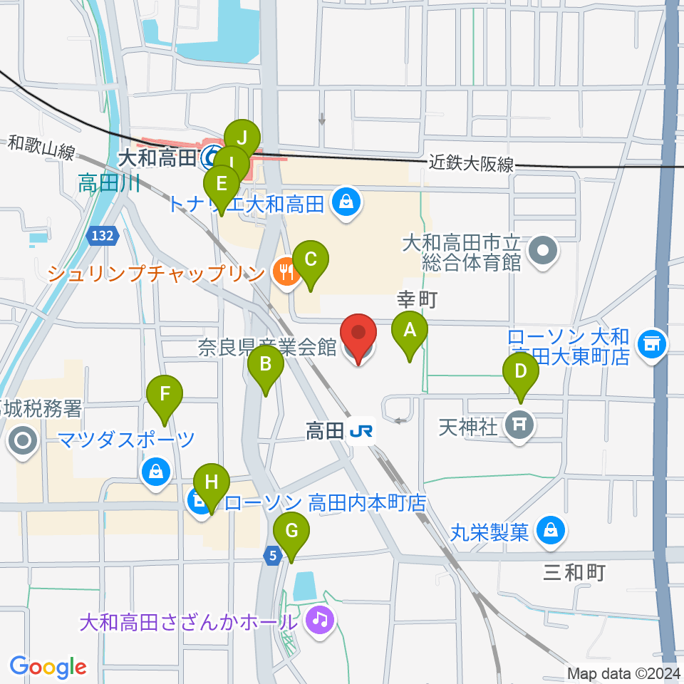 奈良県産業会館周辺のカフェ一覧地図