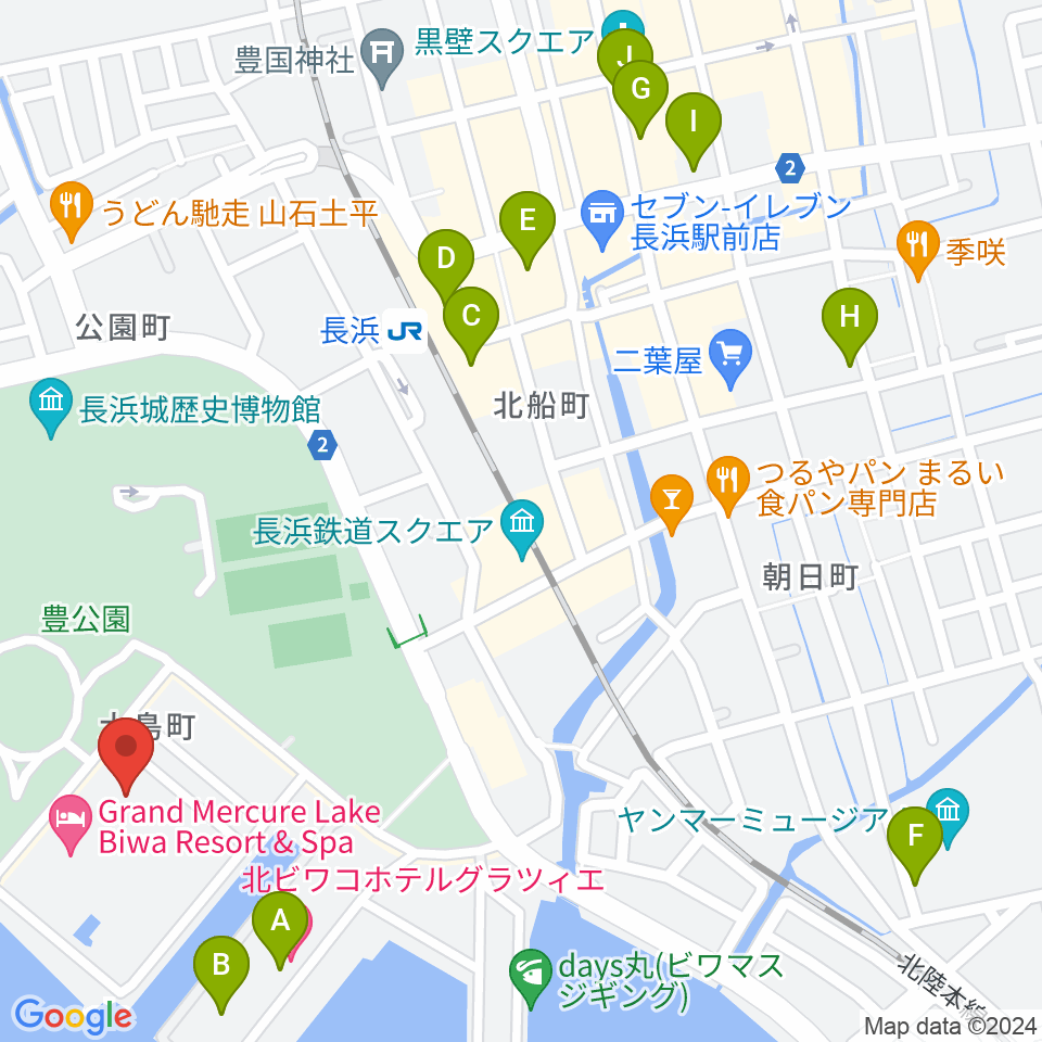 長浜文化芸術会館周辺のカフェ一覧地図