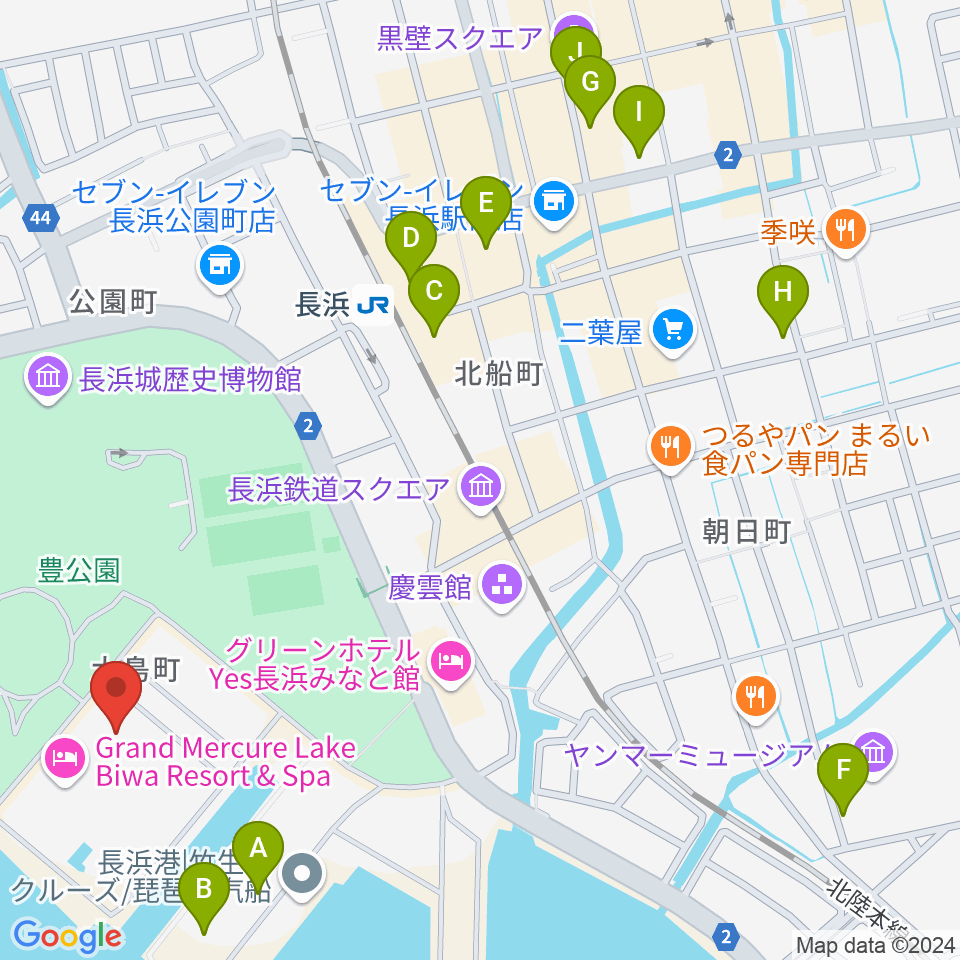 長浜文化芸術会館周辺のカフェ一覧地図