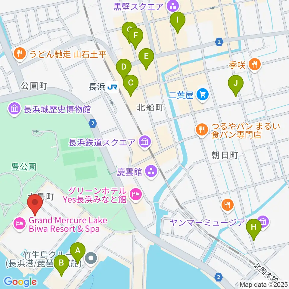 長浜文化芸術会館周辺のカフェ一覧地図