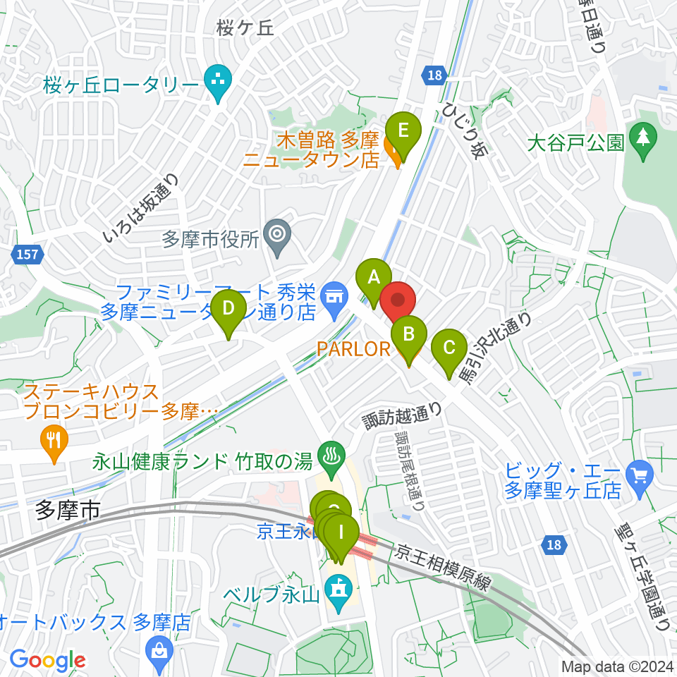 永山Free As Bird周辺のカフェ一覧地図