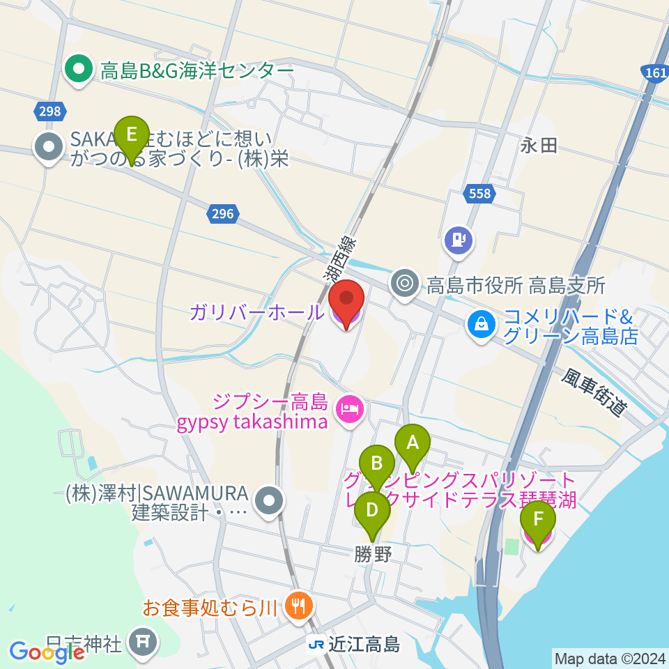 ガリバーホール周辺のカフェ一覧地図