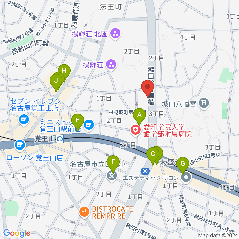 フィオーレ音楽教室周辺のカフェ一覧地図