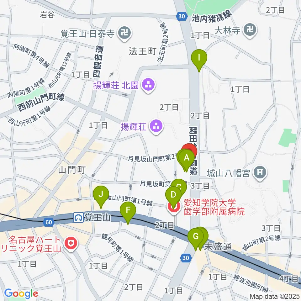 フィオーレ音楽教室周辺のカフェ一覧地図
