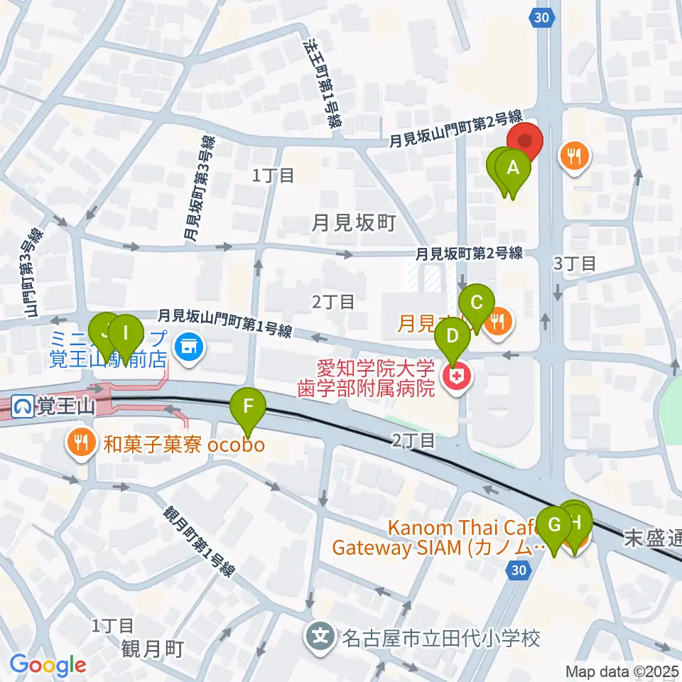 フィオーレ音楽教室周辺のカフェ一覧地図