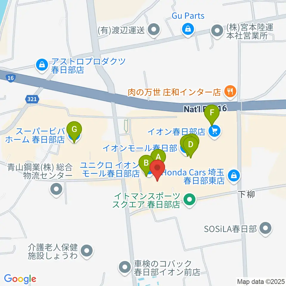 島村楽器 イオンモール春日部店周辺のカフェ一覧地図
