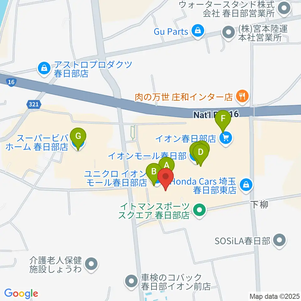 島村楽器 イオンモール春日部店周辺のカフェ一覧地図
