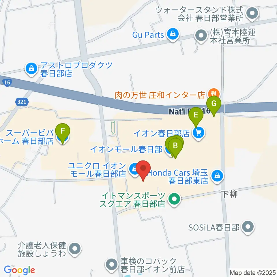 島村楽器 イオンモール春日部店周辺のカフェ一覧地図
