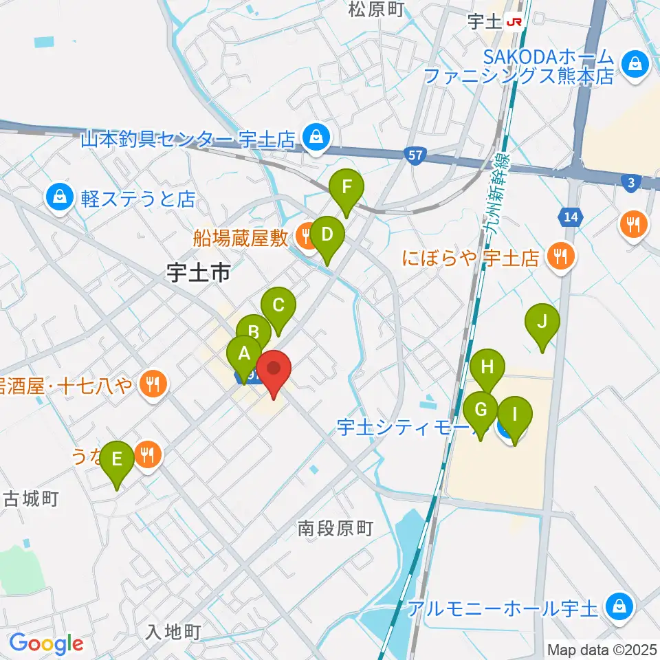 宇土市民会館周辺のカフェ一覧地図