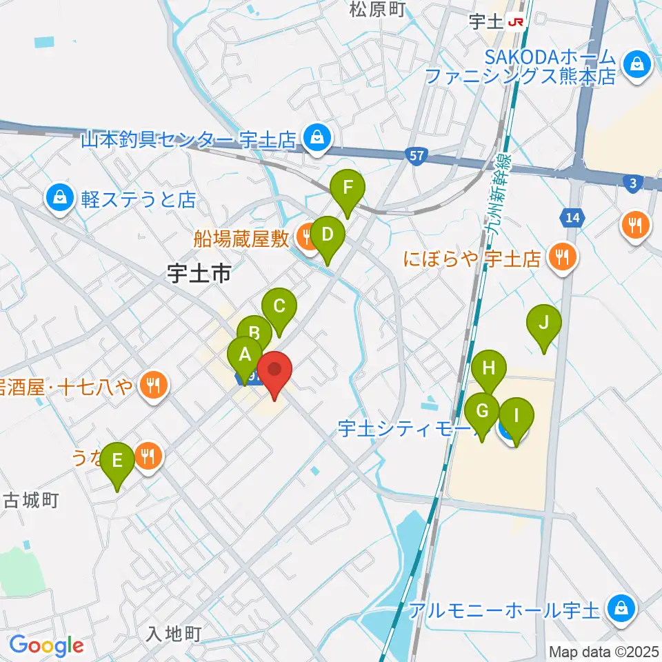 宇土市民会館周辺のカフェ一覧地図