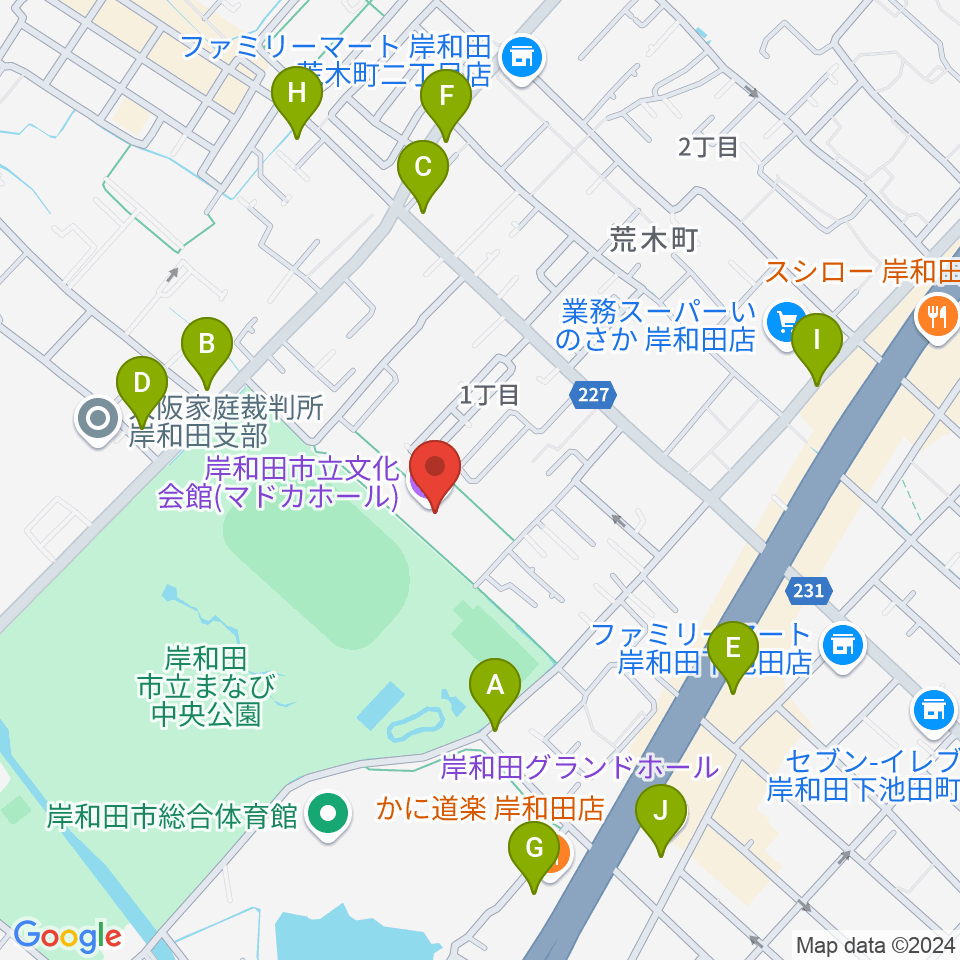 岸和田市立文化会館マドカホール周辺のカフェ一覧地図