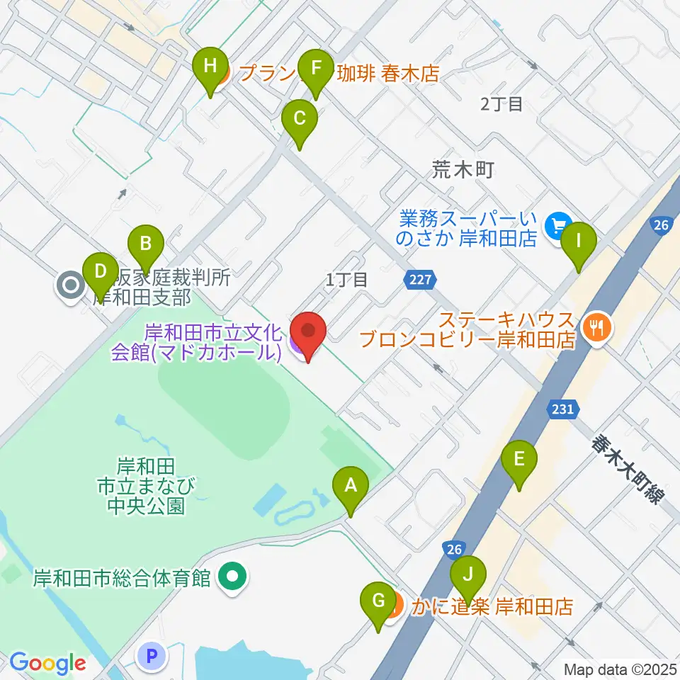 岸和田製鋼マドカホール周辺のカフェ一覧地図