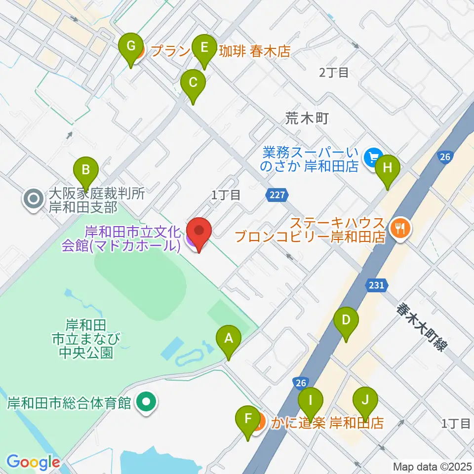 岸和田製鋼マドカホール周辺のカフェ一覧地図