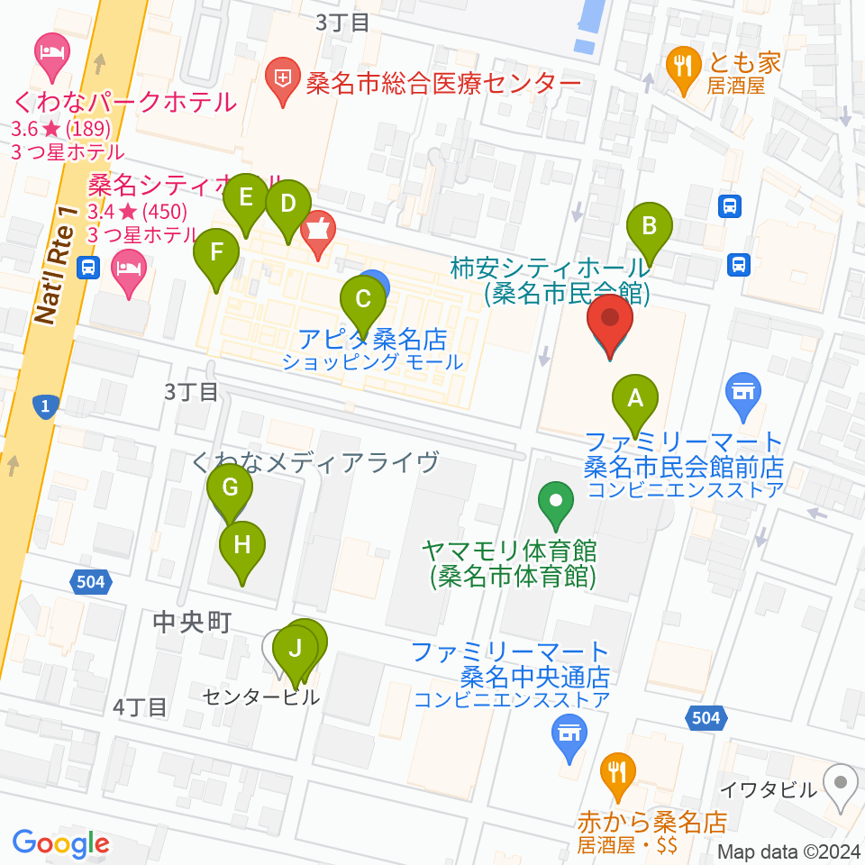 柿安シティホール周辺のカフェ一覧地図