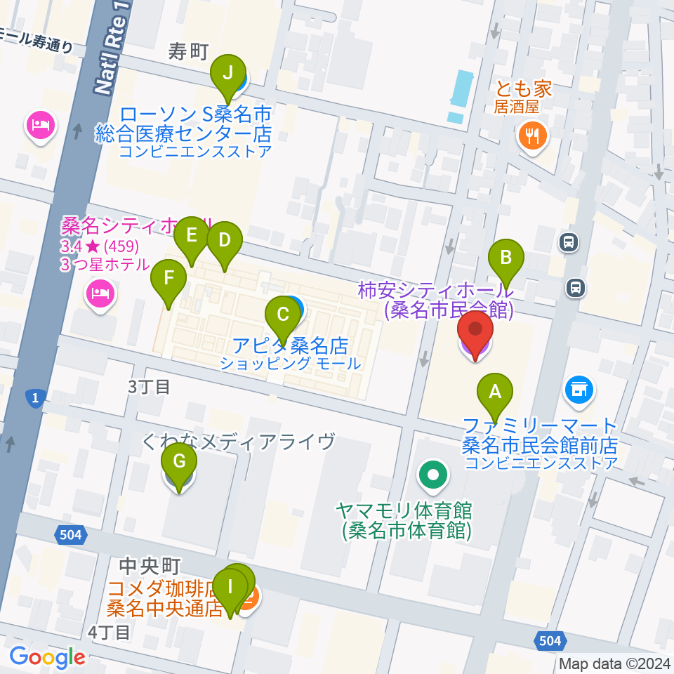 柿安シティホール周辺のカフェ一覧地図