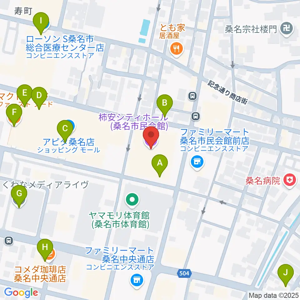 柿安シティホール周辺のカフェ一覧地図