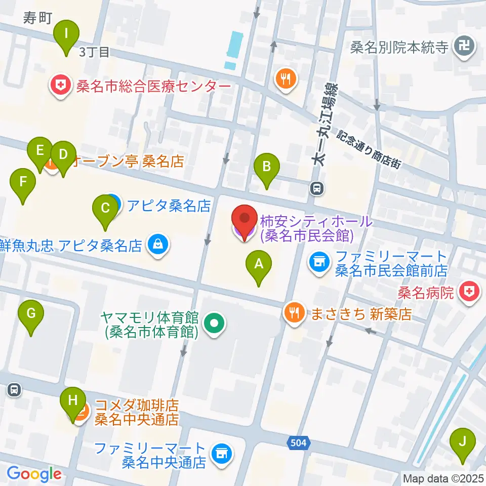 柿安シティホール周辺のカフェ一覧地図