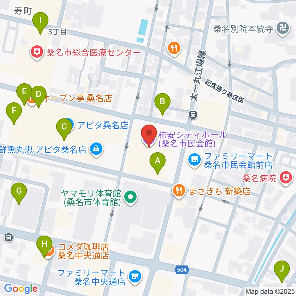 柿安シティホール周辺のカフェ一覧地図