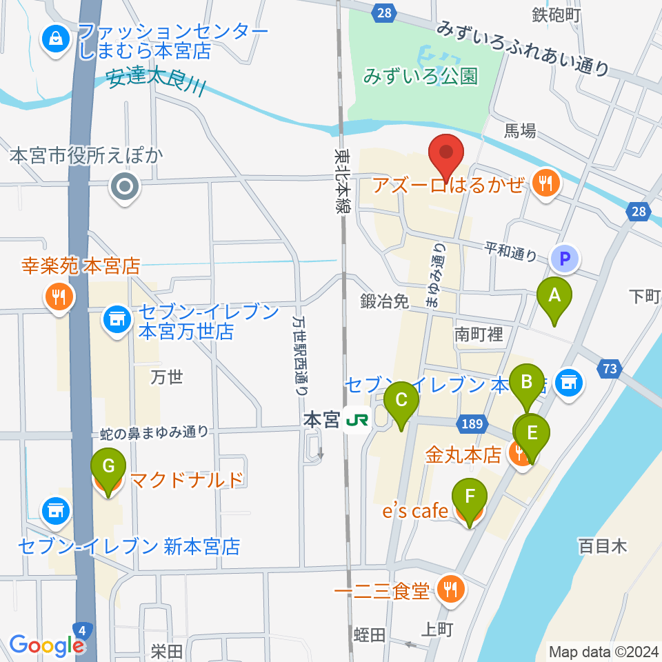 サンライズもとみや周辺のカフェ一覧地図