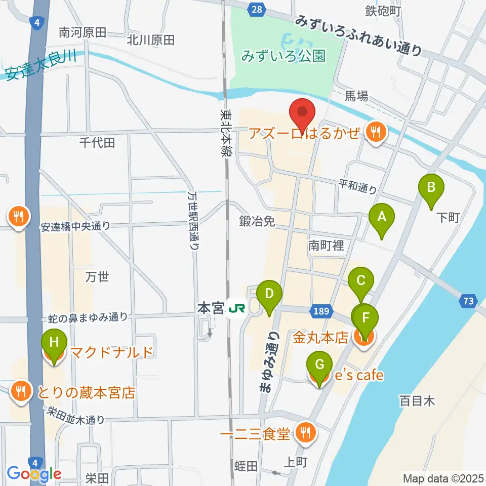 サンライズもとみや周辺のカフェ一覧地図