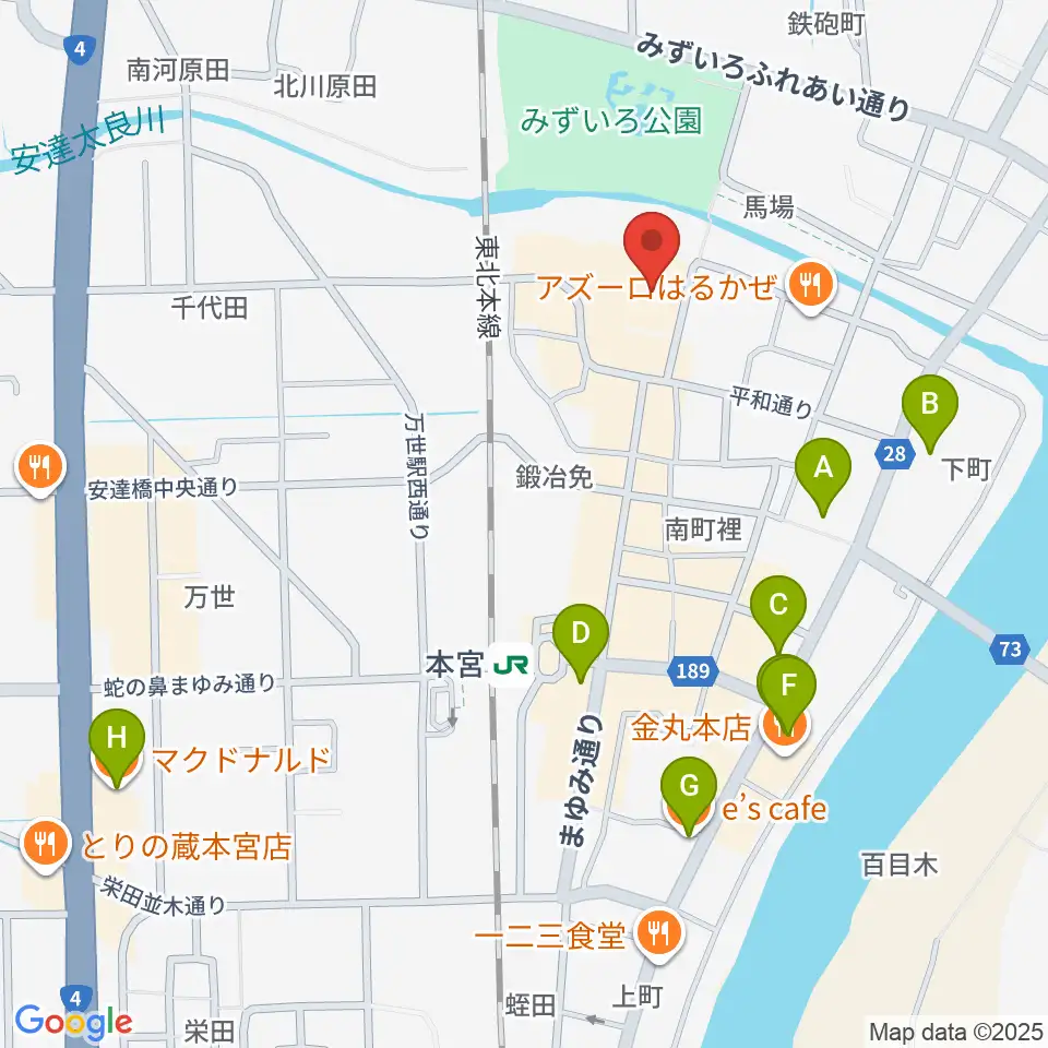 サンライズもとみや周辺のカフェ一覧地図