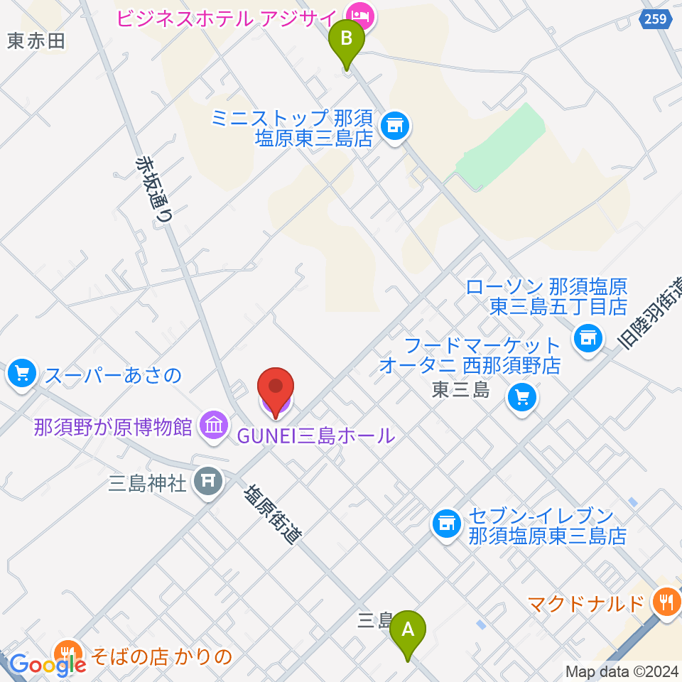 GUNEI三島ホール周辺のカフェ一覧地図