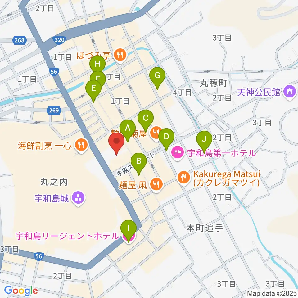 南予文化会館周辺のカフェ一覧地図