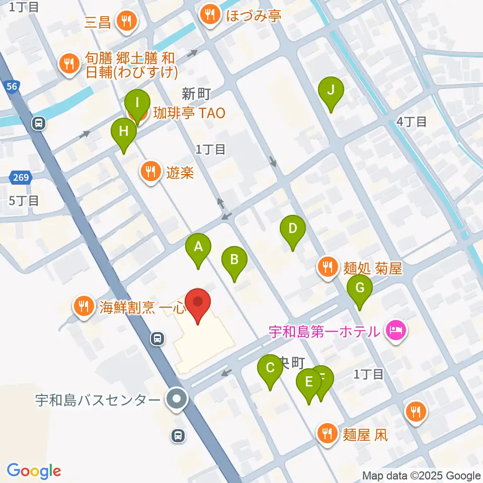 南予文化会館周辺のカフェ一覧地図
