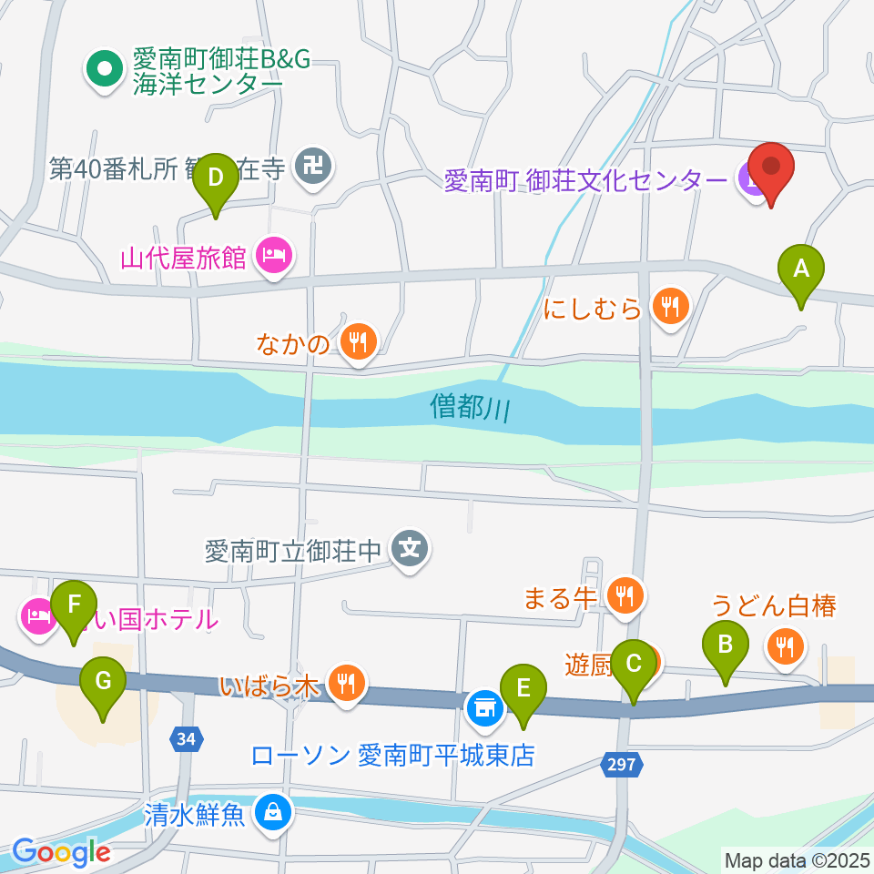 愛南町御荘文化センター周辺のカフェ一覧地図