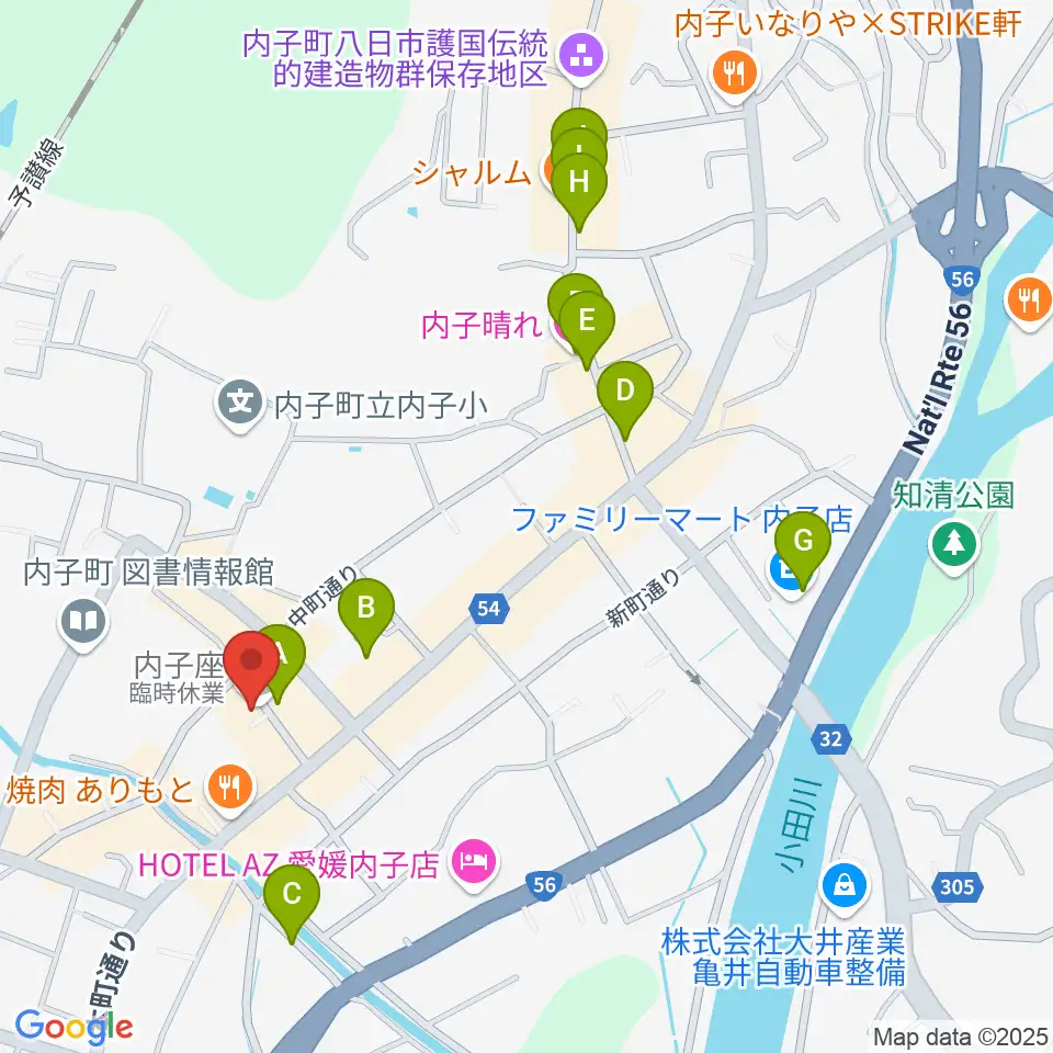 内子座周辺のカフェ一覧地図