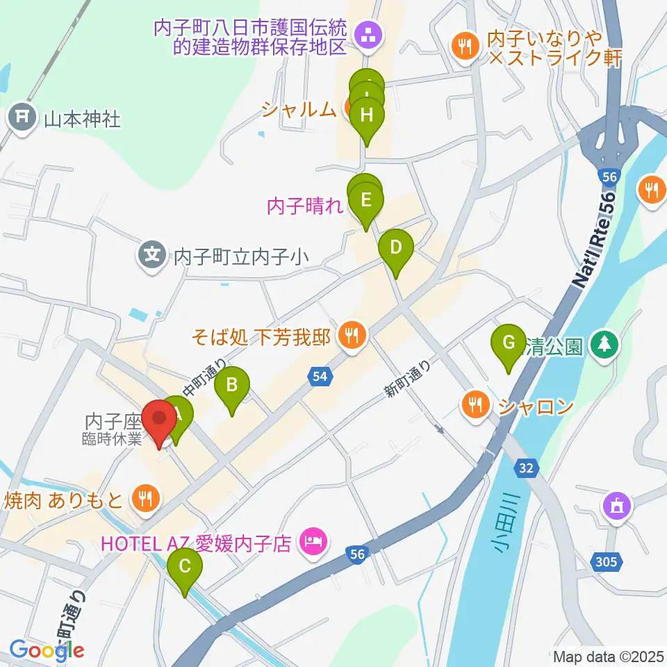 内子座周辺のカフェ一覧地図