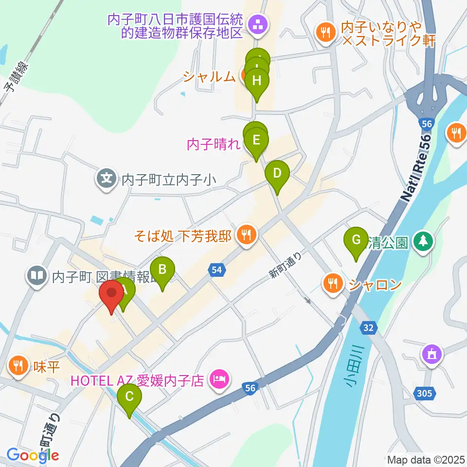 内子座周辺のカフェ一覧地図