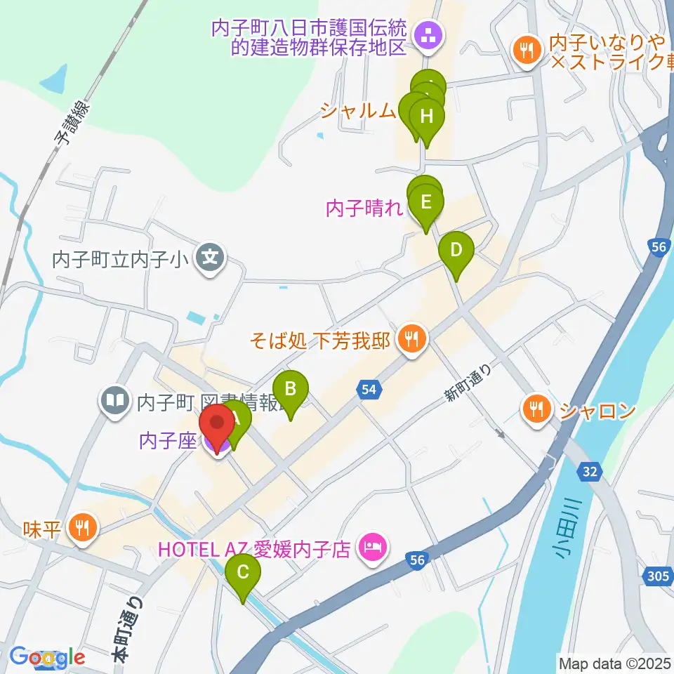内子座周辺のカフェ一覧地図