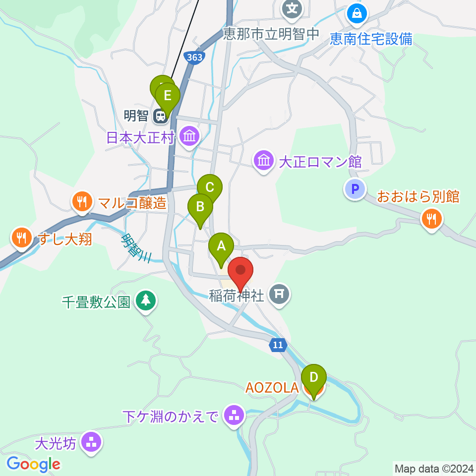 明智かえでホール周辺のカフェ一覧地図