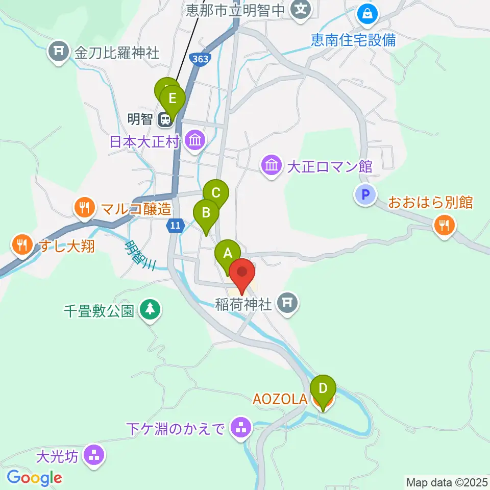 明智かえでホール周辺のカフェ一覧地図