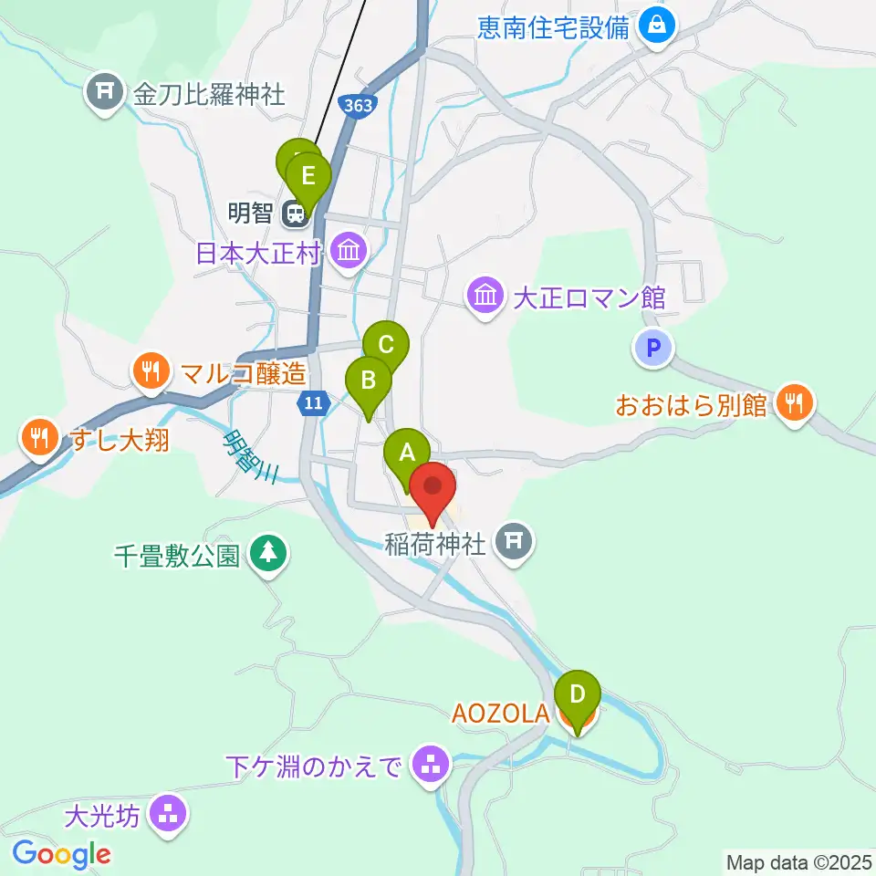 明智かえでホール周辺のカフェ一覧地図