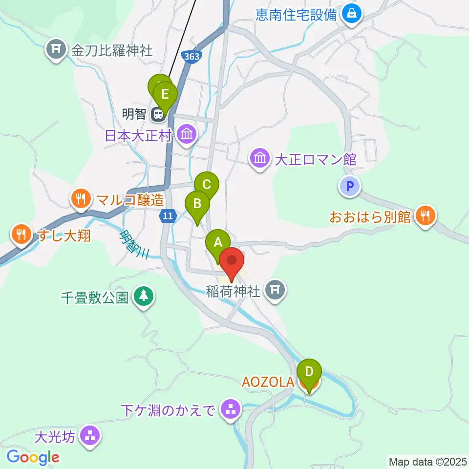 明智かえでホール周辺のカフェ一覧地図