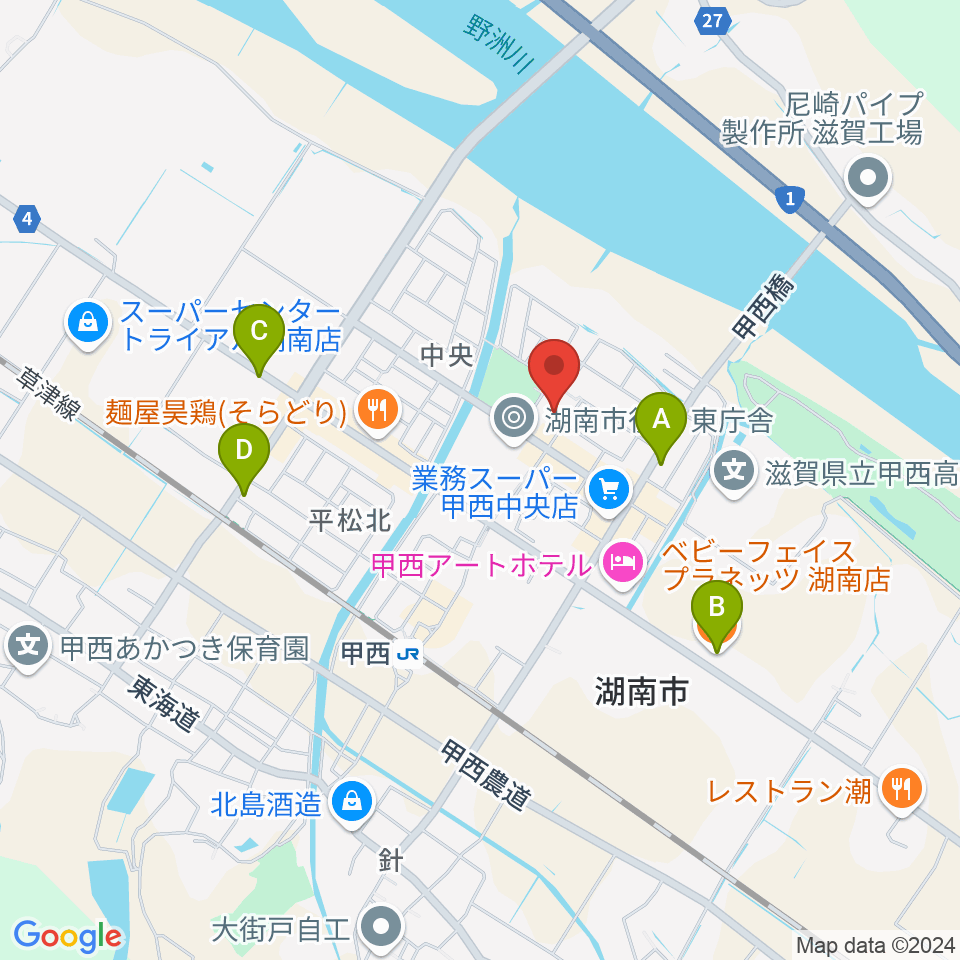 湖南市甲西文化ホール周辺のカフェ一覧地図