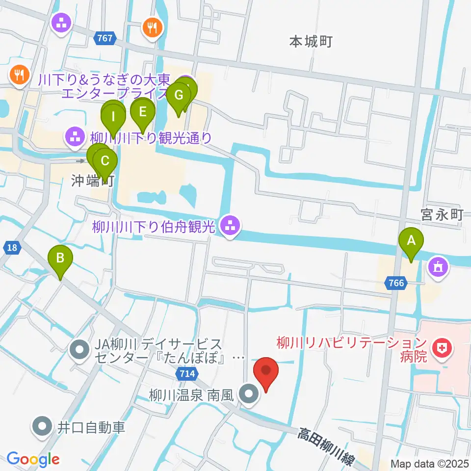 柳川総合保健福祉センター 水の郷ホール周辺のカフェ一覧地図