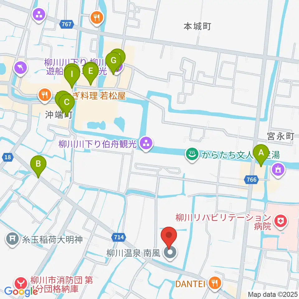 柳川総合保健福祉センター 水の郷ホール周辺のカフェ一覧地図