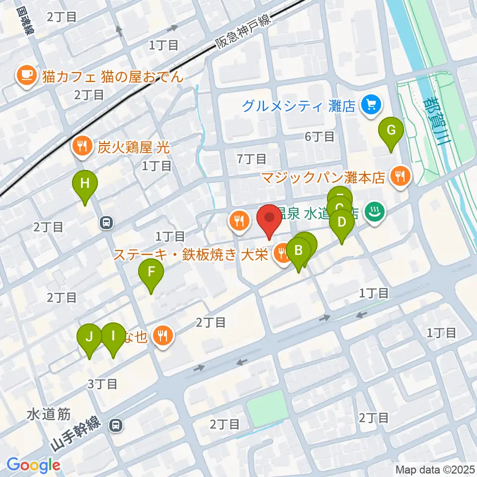 神戸マンボーギター教室周辺のカフェ一覧地図