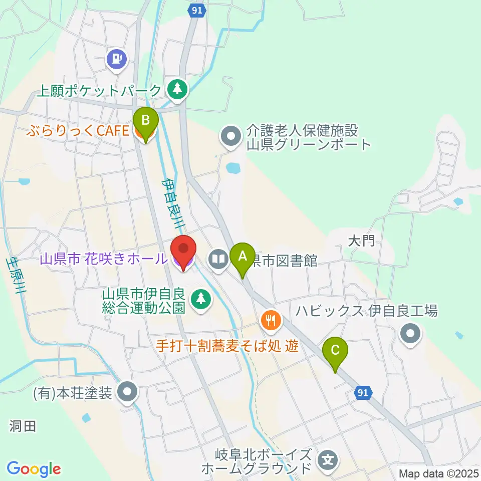 文化の里 花咲きホール周辺のカフェ一覧地図