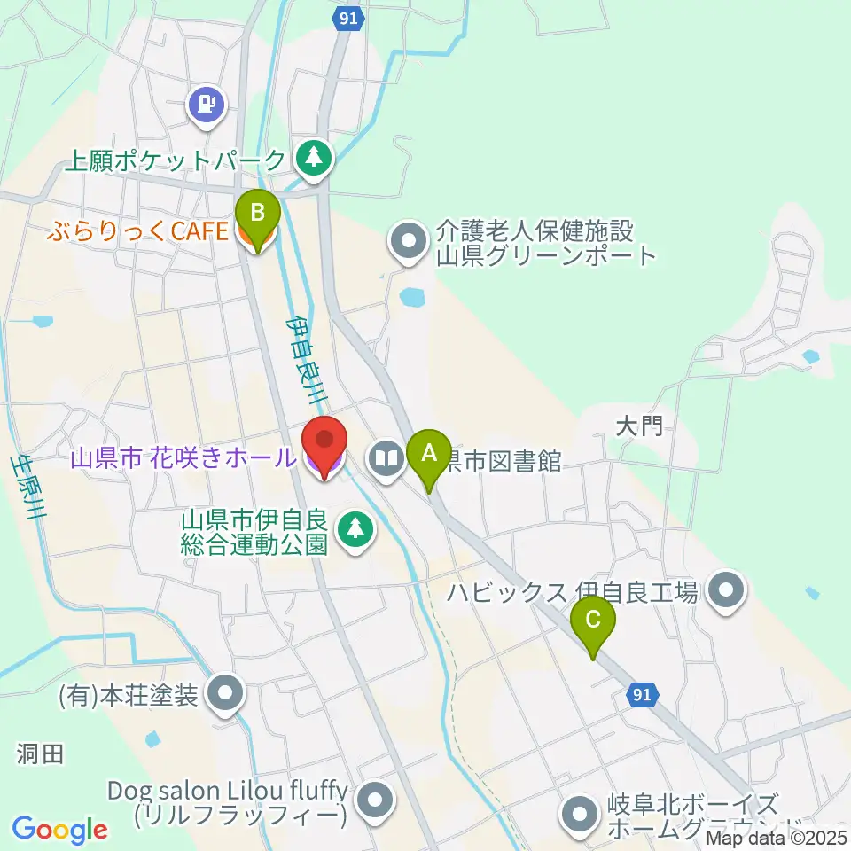 文化の里 花咲きホール周辺のカフェ一覧地図